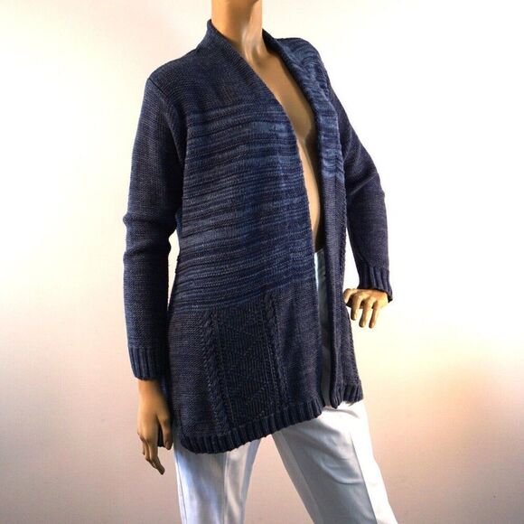 Chaps Open Cardigan Blue Cotton Knit Womens Size Medium - Picture 6 of 11